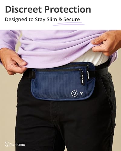 Image of Vantamo Money Belt with RFID For Men & Women, Hidden Passport Holder for Travel, 2 Compartment Travel Fanny Pack for Women Anti Theft