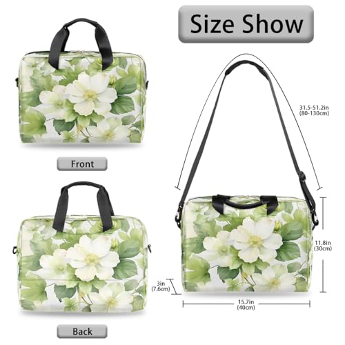 Bolso para laptop unisex 15.6-16 pulgadas blanco con flores verdes miniatura 6