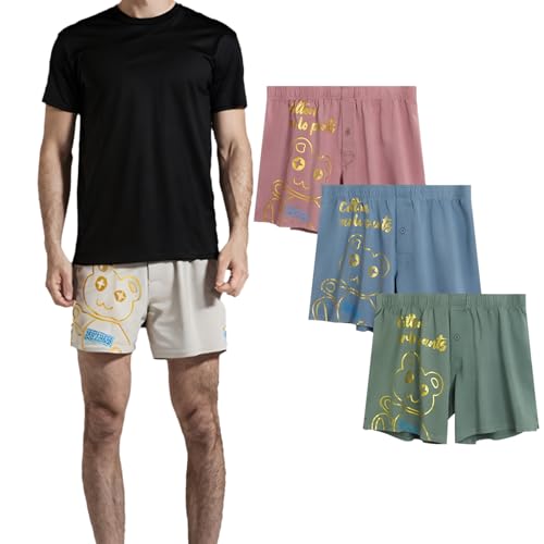 Men's Underpants Cotton Boxers For Men &Home Pants-Soft,Relaxed Fit,Moisture Wicking,Breathable,3Pack