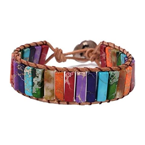 YGLINE 7 Chakra Yoga Bracelet Imperial Jasper Bracelet Adjustable Handmade Beaded Wrap Bracelets Healing Protection Nature Stone Bangle for Women Cover