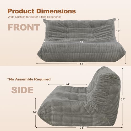 Image of Bean Bag Chair,Giant Beanbag Chairs for Adults,Comfy Large Fireside Chair Lazy Sofa,Corduroy Bean Bag Lounger with Memory Foam Filled,Floor Sofa Couch for Living Room (Light Grey, Loveseat)