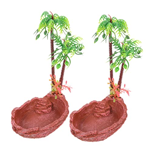 HANABASS 2stücke Naturstein Reptiliennapf Aus Resin Wasserschalen Und Futternäpfe Für Terrarien Für Schildkröten Echsen Und Andere Reptilien