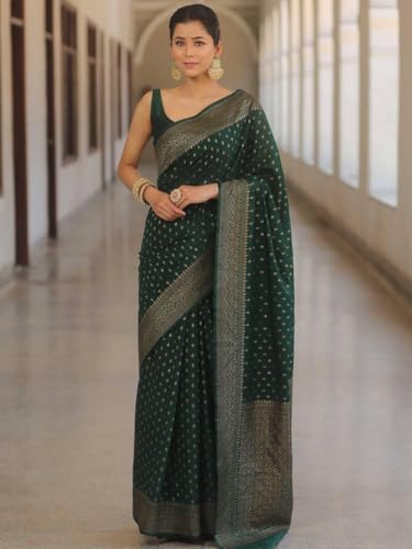 Image of Women's Soft Pure Silk Banarasi Saree and Unstitched Blouse Piece with Jacquard Zari Woven | Saree for Women