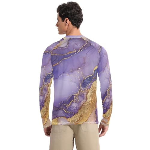 Marble Gold Purple Sun Protection SPF Rash Guard Shirt Slim fit Round Neck UV Sun Protection Beach2