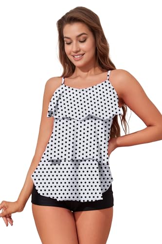Womens Tankini Swimsuits with Boy Shorts Tummy Control Plus Size Modest Flounce Vintage Tank Top Two Piece Bathing Suits 6