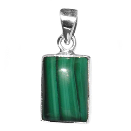 Pendentif malachite argent 925 Le Luft : collier pierre verte 10x14mm