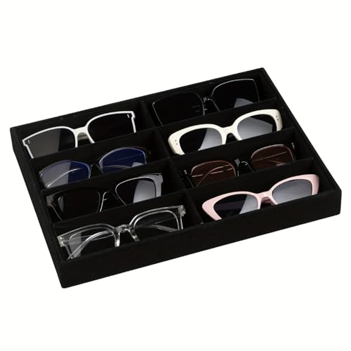 Lansls Organizador De Gafas 8 Rejillas, Bandeja De Exhibición En Terciopelo, Caja Apilable y Versátil Para Gafas De Sol, Relojes y Joyas, Ideal Para Hombres y Mujeres (Negro)