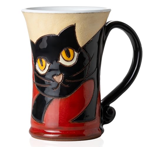 Image of Felisteya Handmade Ceramic Coffee Mug – Black Cat Pottery Mug, 320ml Artisan Tea Cup, Unique Decorative Mug, Gift for Cat Lovers – Model 3