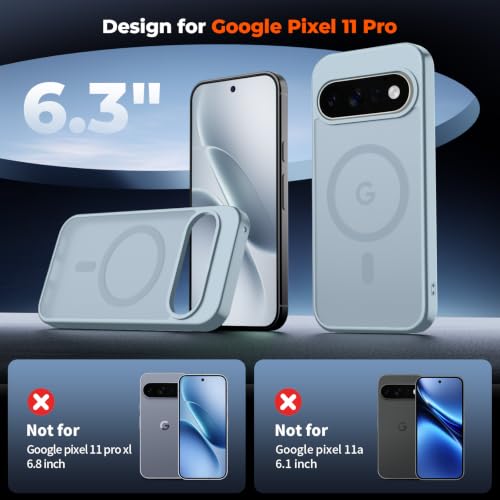 Image of SUPFINE Magnetic for Google Pixel 11 Pro Case - Sliver Blue | With Screen Protector,Translucent Matte,Built-in Magnets,Military Grade Drop Protection,Shockproof Phone Cover