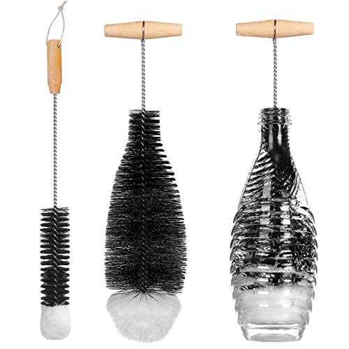 jiuzcare Cepillo para Botellas 2 pcs Cepillo de Limpieza Largo Botella con Cerdas Nylon Botellas Mango Largo Tazas Cristal Escobilla Limpia Suave y Eficaz sin Arañazos la Vidrio Plástico
