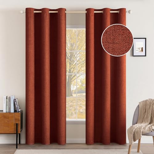 Image of MIULEE Linen Curtains Soild 100% Blackout Thermal Insulated Burnt Orange Fall Curtains Grommet Room Darkening Curtains & Drapes for Living Room Bedroom 42 x 90,Rust Terracotta (2 Panels)