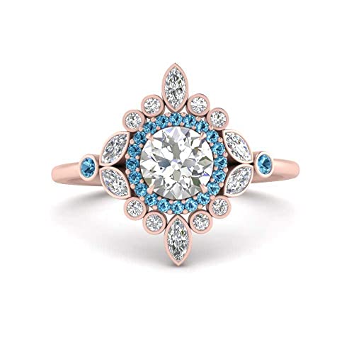 Image of 55Carat Choose Your Gemstone Round Halo Floral Engagement Ring Rose Gold Plated Round Shape Vintage Engagement Rings Everyday Jewelry Wedding Jewelry Handmade Gifts for Wife US Size 4 to 12