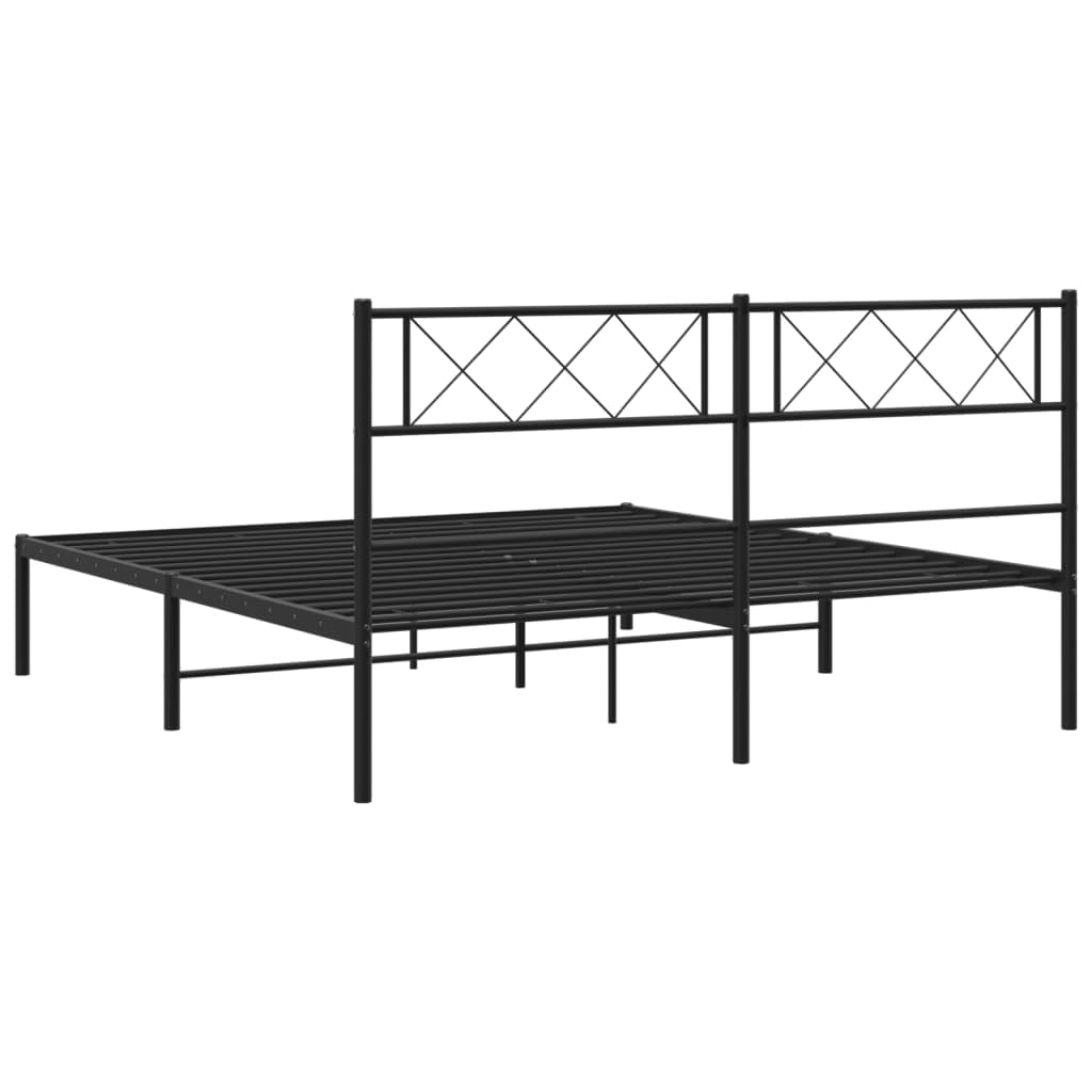 140x190 cm Black Metal Bed Frame with Headboard | Includes a supportive steel slat platform and under-bed storage space for bedroom or guest room use.