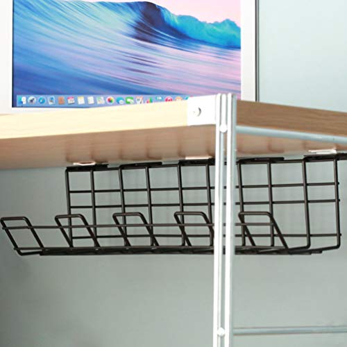 HEMOTON Organizador de fios Under The Desk para cabos, suporte para armazenamento de arame (preto)