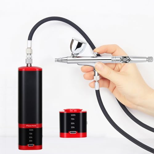 Image of Cordless airbrush kit with air brush holder replaceable 2pcs batteries powered portable handhold mini air brush compressor for barber,nail,cake,miniature,model,leather art