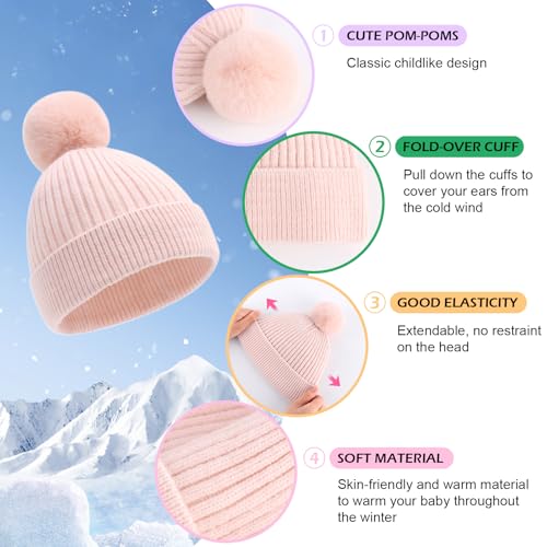 Girls Winter Hat Warm Toddler Beanie with Pom Pom Winter Hats for Baby and Kids3