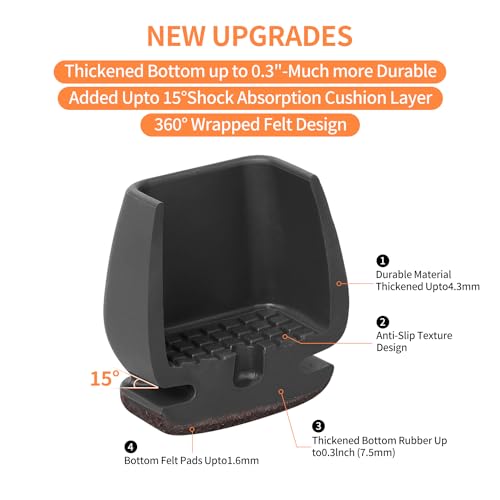 RCHYFEED Schwarz Schutzkappen, 24 Stück Schutzkappen für Rund Schräg, Stuhlbeine mit Filz, TPE Bodenschoner für Stühle, Stuhlbeinschoner Geräusche und Kratzer Beseitigen (Rund,16-19mm)