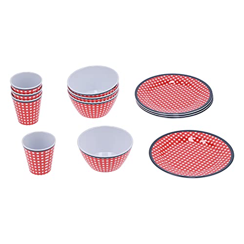 HappyFit 12 unids/set juego de vajilla para el hogar rejilla roja taza de melamina plato y tazón para cocina restaurante