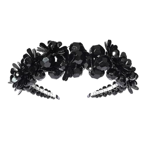 DEARMAMY 1 Pieza Diadema Con Cuentas Diadema Con Perlas Cabello Diadema Adornada Sombreros Prácticos Diadema De Cristal Apoyo De La Foto De La Boda Tocado Delicado Aleación Negro