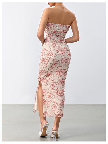 Image of Milumia Women's 2026 Summer Floral Bodycon Maxi Dress Strapless Tube Top Long Dresses Wedding Guest Party