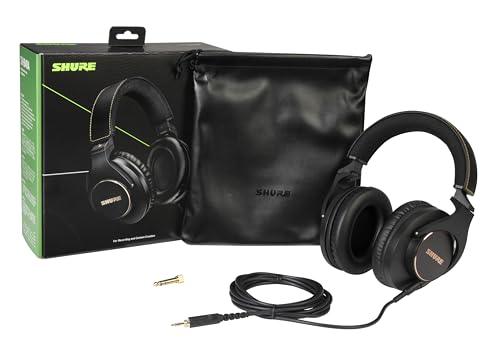 Image of Shure SRH840A Professional Over-Ear Wired Studio Headphones for Recording, Mixing & Monitoring - Closed-Back Circumaural Design with Detachable Cable, Black | 40mm Neodymium Drivers, 5-25, 000 Hz, 40 Ω, Detachable 3m Locking Cable, Includes 1 /4 Adapter and Pouch