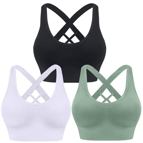 HANERDUN Damen Mittle Halt Sport BH Crossback Push up Yoga Bra Nahtlose...