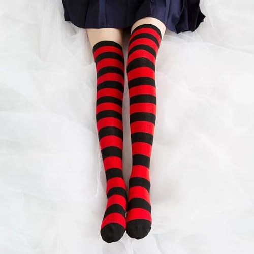 Image of Cute Japanese Style Blue /Pink Striped Over Knee High Socks Thigh Long Knee Boot Stockings for Women Teen Girls