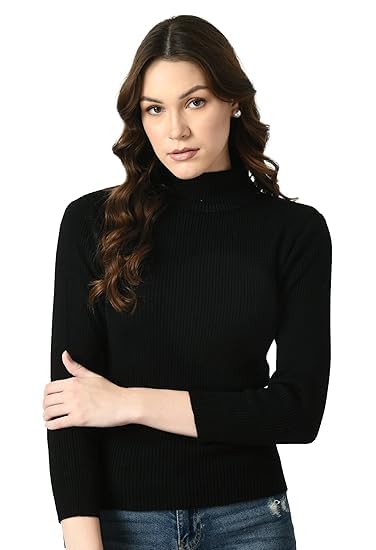 Black & White High-Neck Women’s Sweater – Trendy, Comfortable, and Versatile