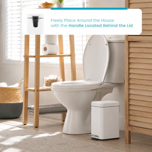 Image of Home Zone Living 1.3 Gallon Small Bathroom Trash Can with Lid and Step Pedal, Stainless Steel Wastebasket with Slim Design for Home and Office, Matte White, 5 Liters