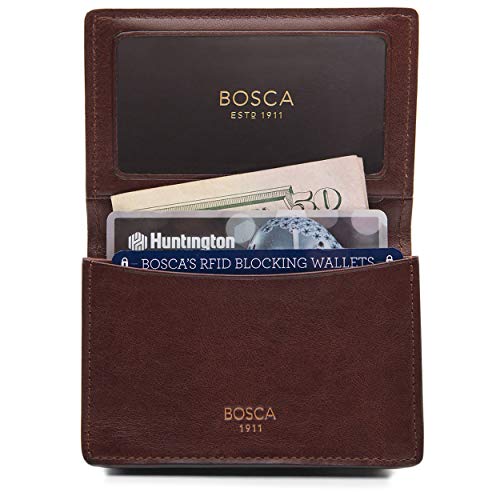 Bosca Men's Wallet, Dolce Leather Full Gusset 2-Pocket Card Case Wallet With I.d. Window, Dark Brown #TOP4