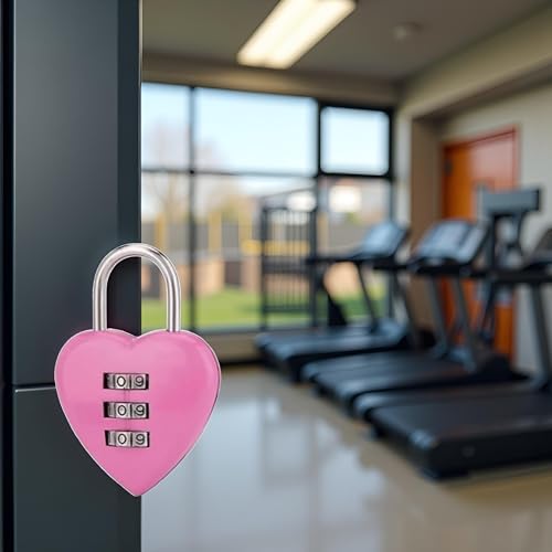 Image of Pink Combination Lock, Heart Shape 3 Digital Password Padlock, Mini Outdoor Combo Gate Lock for School Gym Locker, Fence Gate, Toolbox, Employee Hasp Locker Combination Padlocks Outdoor Accessories
