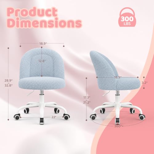 Image of DurayLoly Cute Vanity Chair with Wheels, Ultra-Soft Teddy Fleece Swivel Desk Chair with Adjustable Height for Teens & Adults, Ideal for Bedroom, Vanity Table & Dorm, Poetic Blue