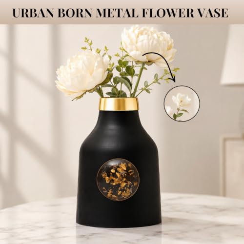 Image of Urban Born Metal vases for Flowers & Plants | Metal pots for Plants | Home Decor | Vases Decorative | Living Room | Living Room Vintage Decor (12 X 12 X 18 cm) Black