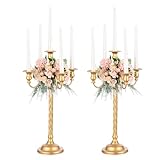 Romadedi Candelabra Gold Candle Stand: 21'' Tall 5-Branch Candlestick Holder for Wedding Centerpiece Decor Christmas Holiday Event Reception Decoration, Set of 2