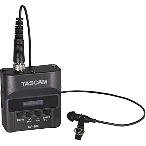 TASCAM Micro Portable Digital Audio Recorder with Lavalier Microphone, AV recording, interview recording 24-Bit/48 kHz BWAV File Format, Black (DR-10L) Cover