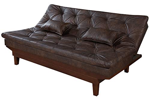 Sofa Cama Caribe Em Courino Couro Sintetico + Duas Banquetas (Marrom)