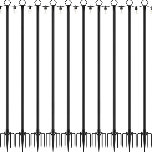 10 Pack String Light Poles,10 Ft Light Poles for Outside String Lights,Outdoor Lights Pole with Fork,Metal Poles Stand f - Detailed View