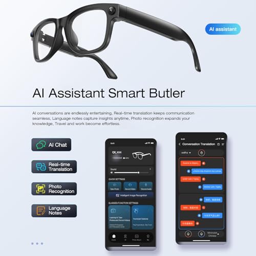 AI Smart Glasses with 4K Camera & Audio | Bluetooth Video Recording Sunglasses with ChatGPT Translation, Voice Control, EIS Stabilization, Object Recognition, Smart Glasses for Men & Women (Black-Q6) by XHABXKP - Image 2