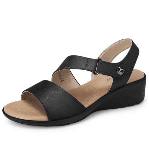 SHIBEVER Women's Low Wedge Heel Sandals Dressy Summer Comfortable Ankle Strap Sandals Open Toe Causal Platform Shoes