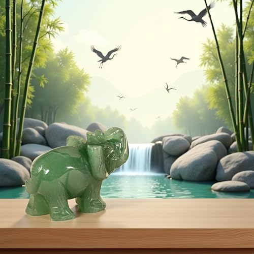 Estatua de Elefante Verde de Piedra de Jade miniatura 3