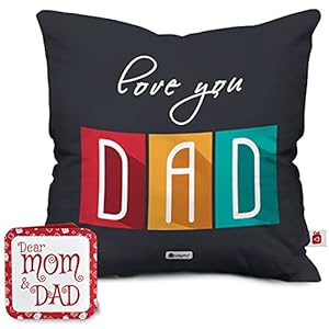 Indigifts Dad Birthday Gifts Love You Dad Printed Black Cushion Cover 12×12 inches with Filler Gift for Father | Dad…