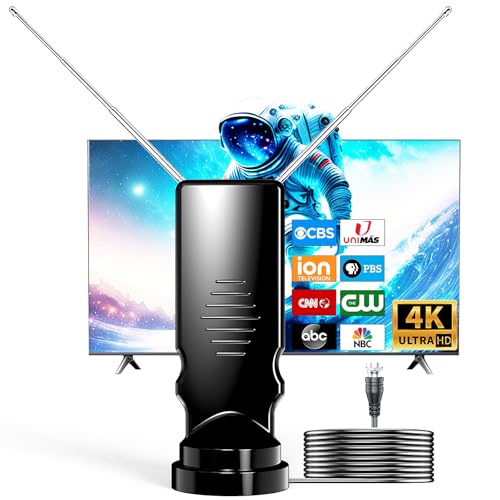 Rabbit Ears TV Antenna 2025 Upgraded - Indoor HDTV Antenna for Smart & Old TVs, 4K 1080p, 200+ Mile Range, Free Local Channels, VHF/UHF Support, Works with All Smart TVs, Easy Setup, No Monthly Fees!
