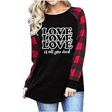 Yacyrtt Pullover Damen Herzen Erntedankfest Rundhals Longtops Soft Longsleeve Pullover Maedchen Klassische Große Größen Oudoor Gummizug Schwarz