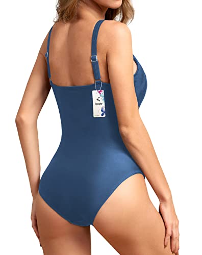 Image of Upopby Women's Vintage Padded Push up One Piece Swimsuits Tummy Control Bathing Suits Plus Size Swimwear