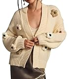 Cakulo Womens 2024 Cardigan Sweaters Fall Oversized Chunky 3D Flower Open Front Knit Cardigans Trendy Apricot S