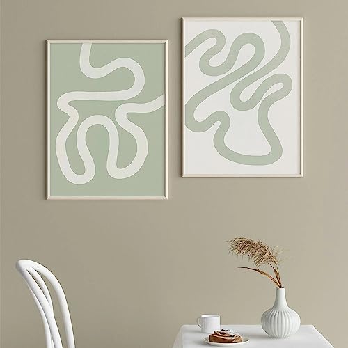 Tableau abstrait vert 40x50 cm sur toile minimaliste en lot de 2 pièces sans cadre moderne