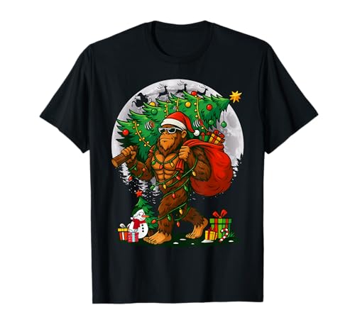 Funny Sasquatch Bigfoot Christmas Tree Lights Believe Santa T-Shirt