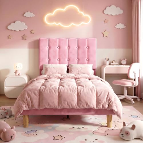 LIKIMIO Twin Bed Frames, Velvet Upholstered Platform Bed...