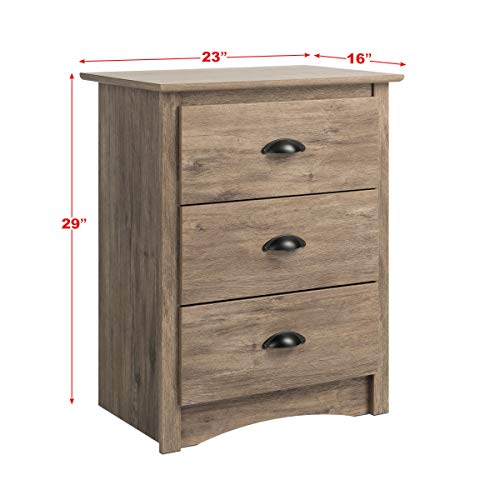 Image of Prepac Salt Spring Rustic Tall Nightstand Side Table with 3 Drawers, Farmhouse Tall 3-Drawer Bedside Table 16 inch D x 23 inch W x 29 inch H, Drifted Gray, DDC-2403