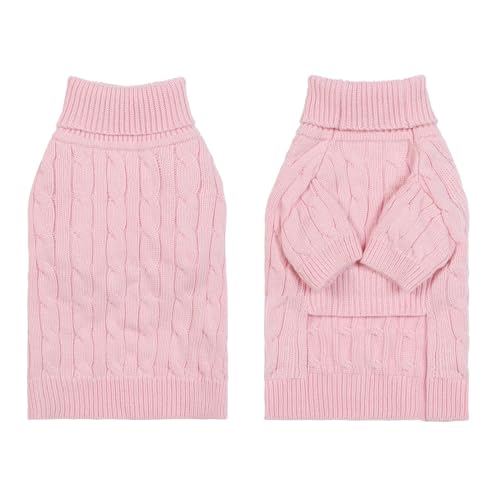 Image of Small /Medium Dog Sweater, Warm Dog Winter Coat w /Sleeves, Comfortable High Neck Premium Dog Clothes for Bulldog-Best for Holidays, Daily Walks L Pink